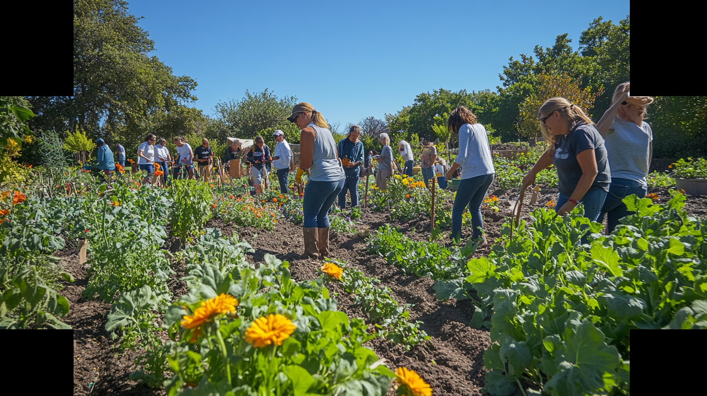 a group of people working in a garden