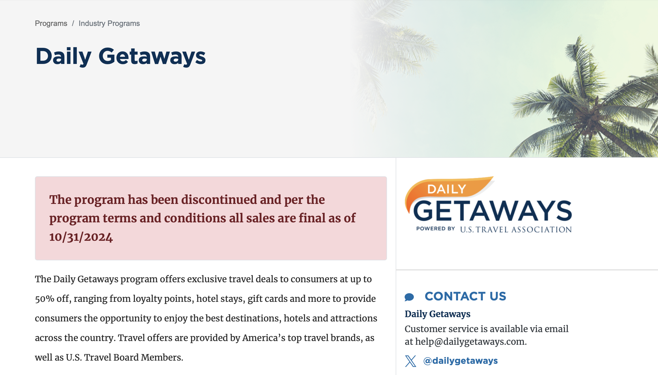 Daily Getaways Has Been Discontinued