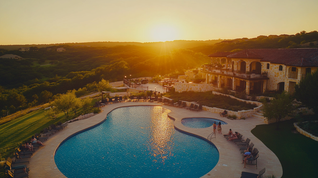 a pool with people around it