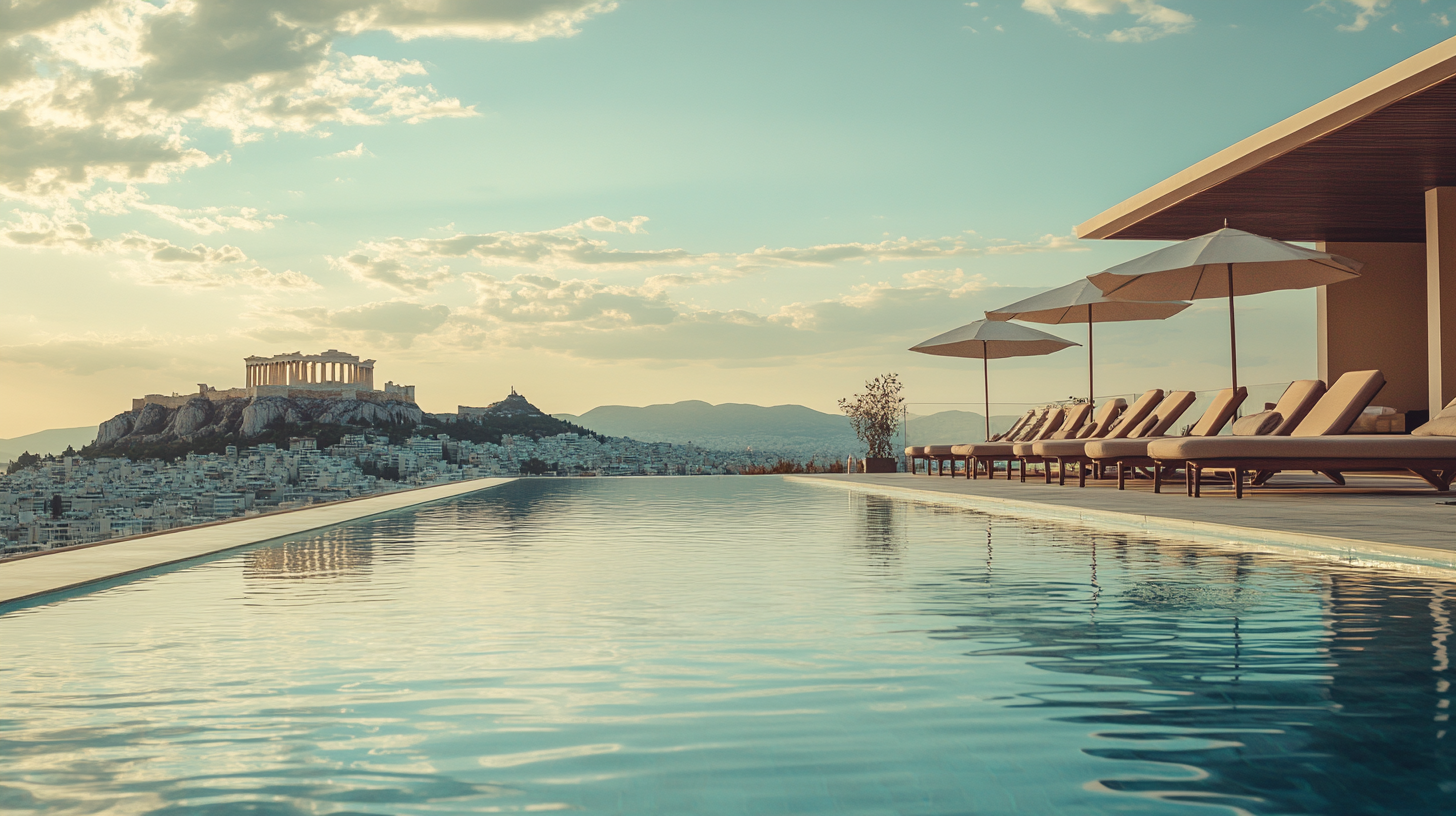 3. Rooftop Pools with Acropolis Views