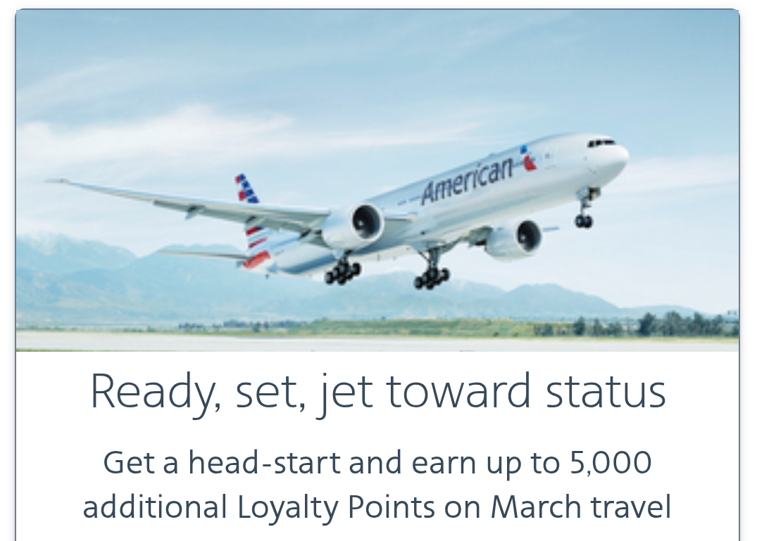 American Airlines promo giving 500 bonus Loyalty Points on each paid flight (limit 5,000 bonus points)