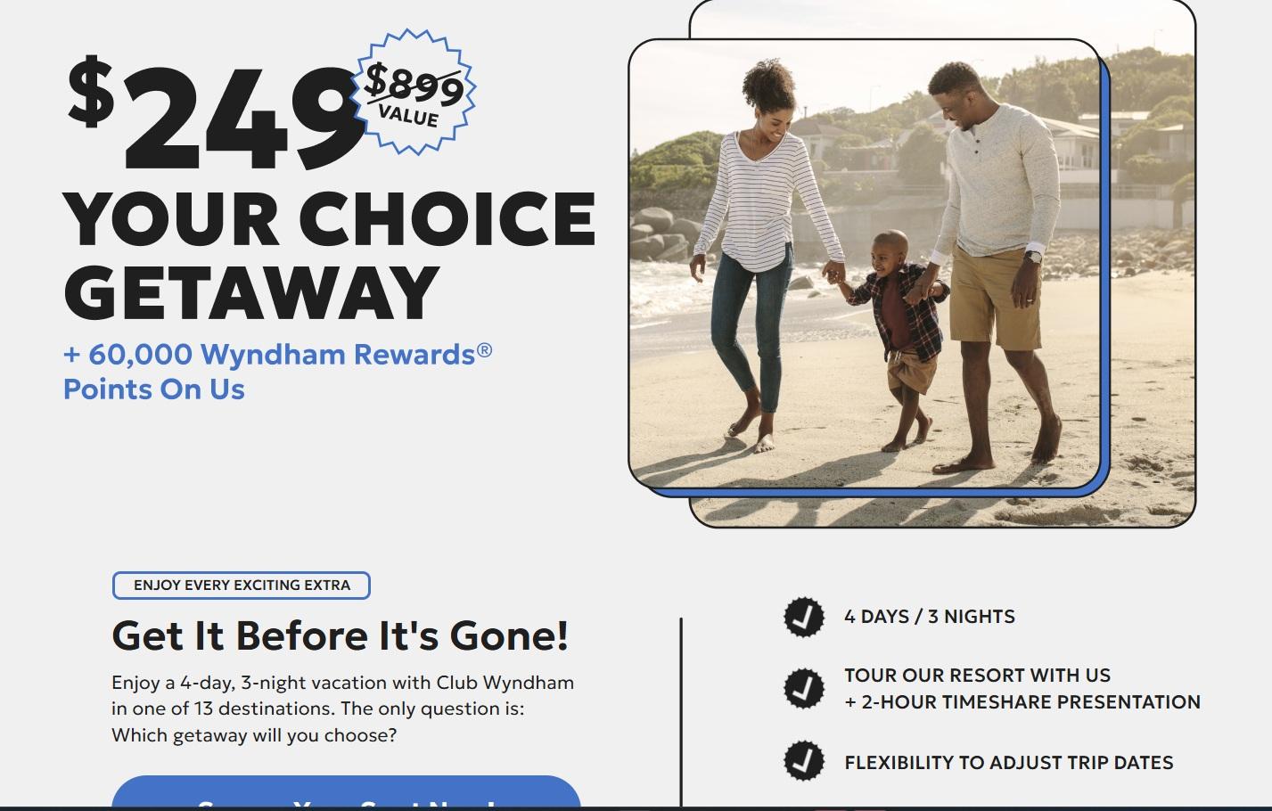 60K Wyndham points + 3 nights for $249 with new timeshare offer