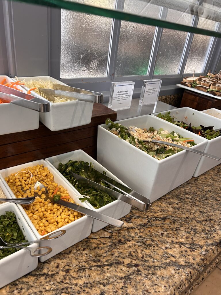 a buffet line of food