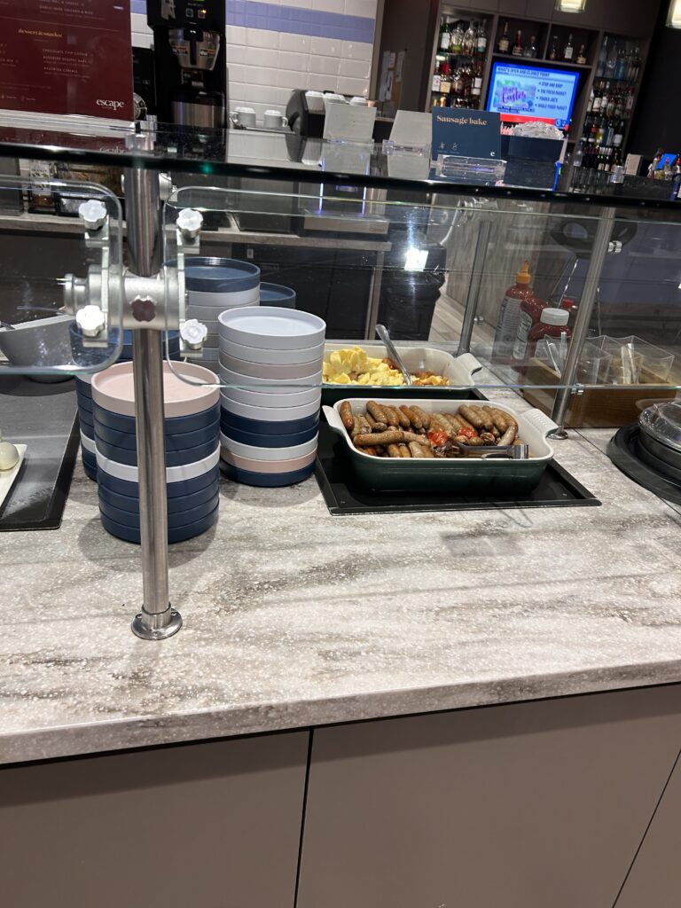 a buffet with food on the counter