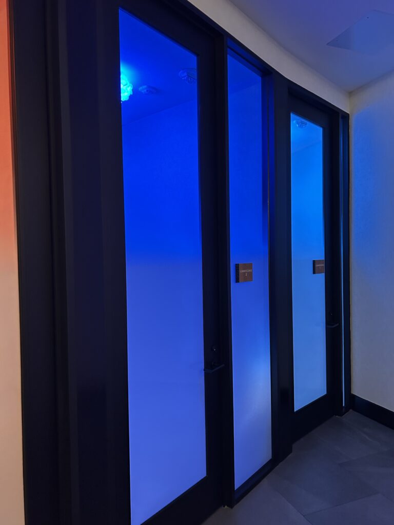 a blue light in a room