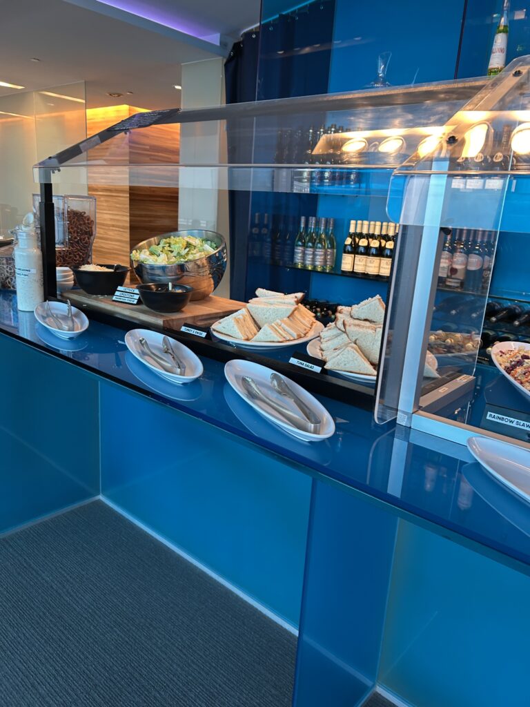 a buffet with food on it