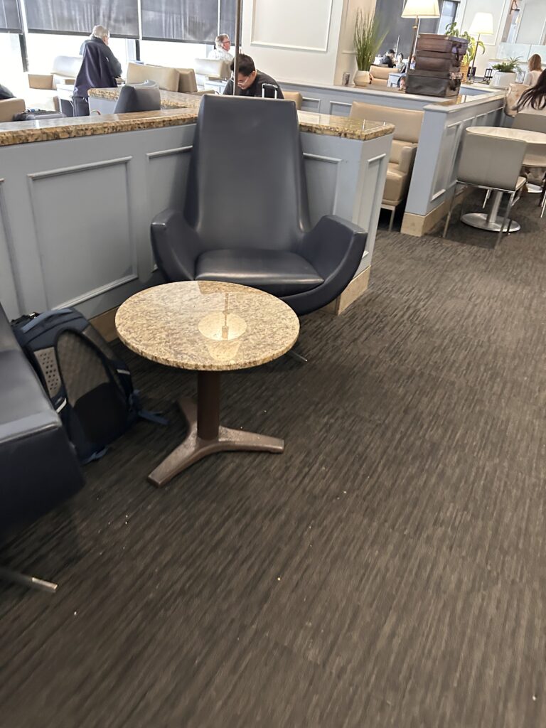 a chair and table in a restaurant