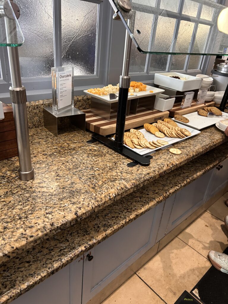 a counter with food on it
