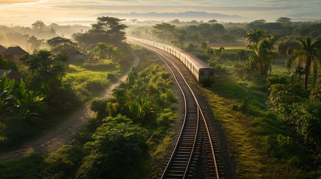 a train going through a forest