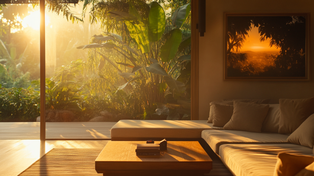 a living room with a couch and a coffee table