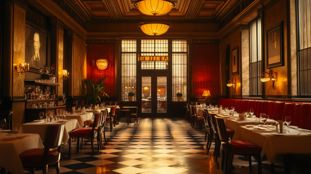 a room with tables and chairs