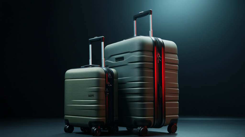a pair of luggage on wheels