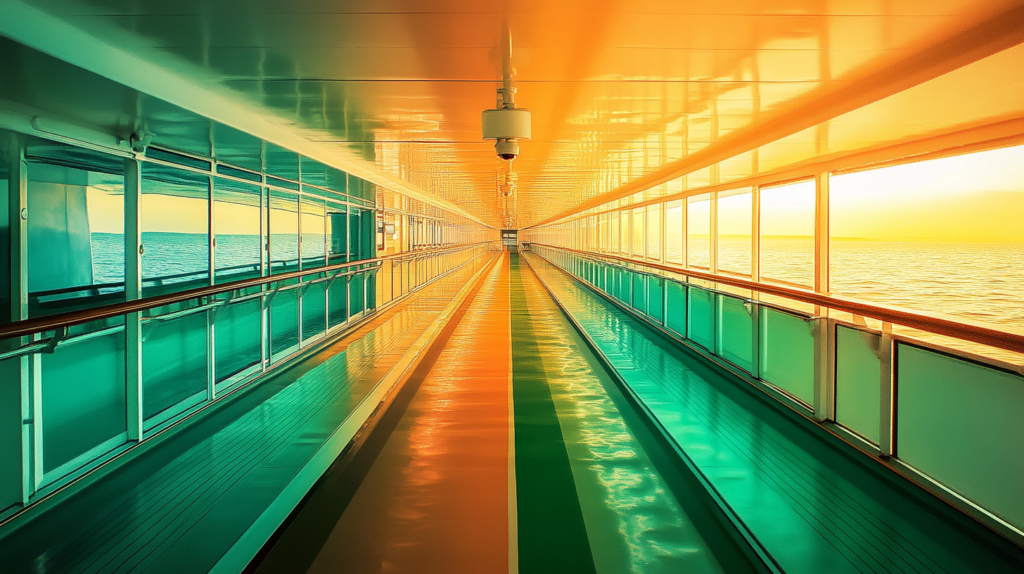 a walkway with a view of the ocean