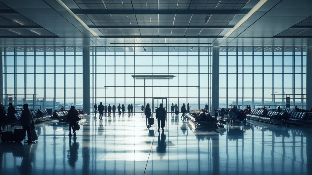 people walking in a large building