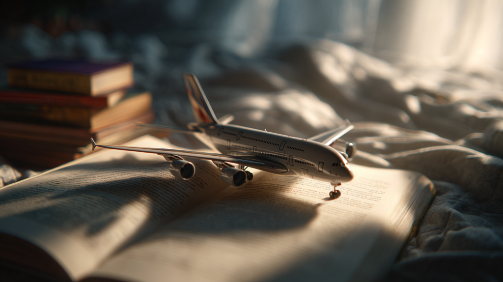 a model airplane on a book
