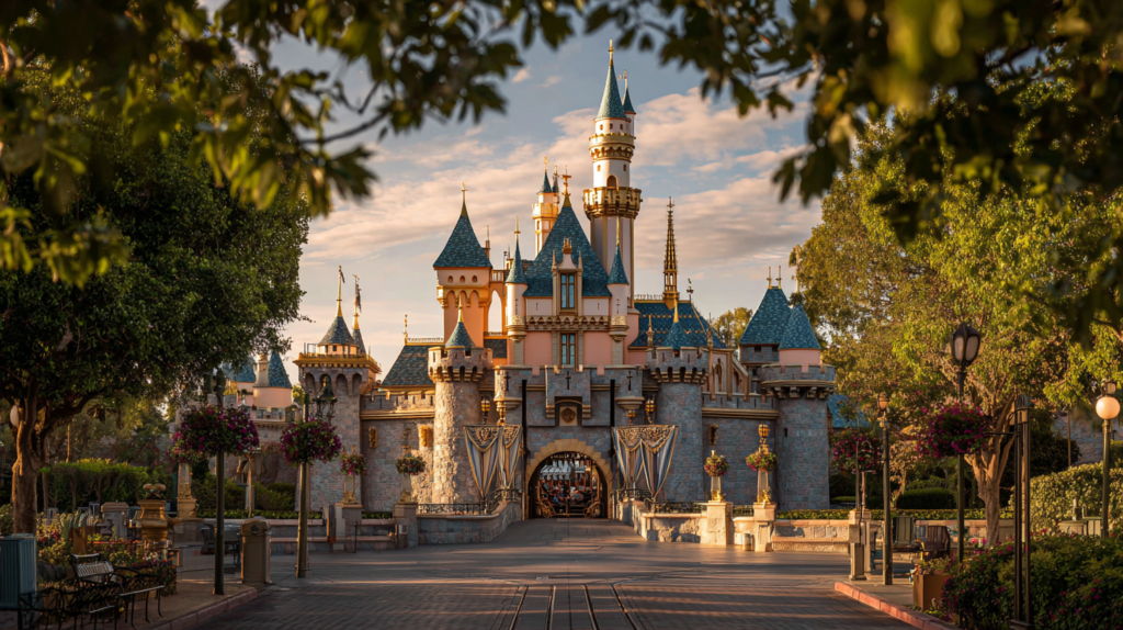 a castle with towers and a gate