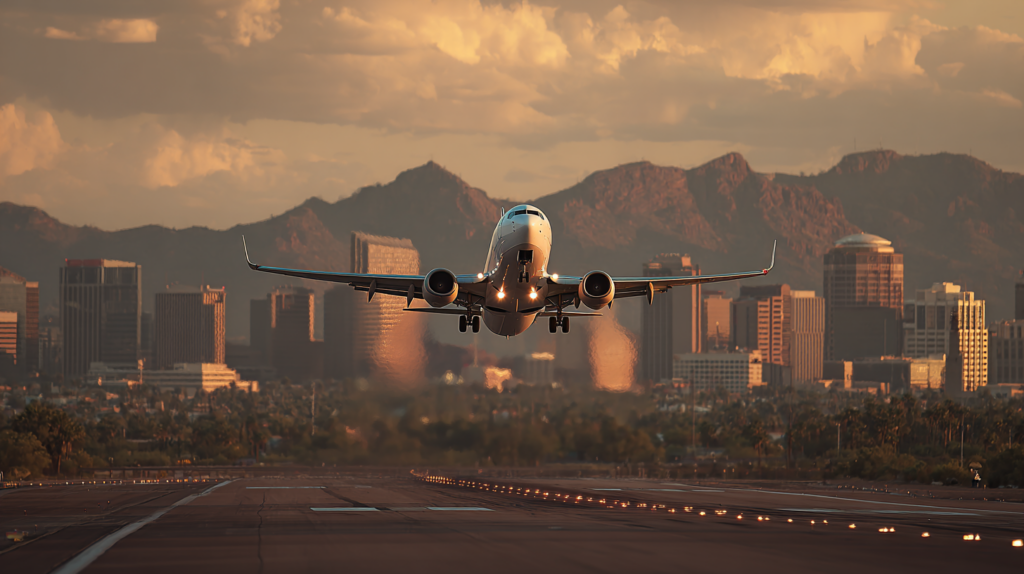 an airplane taking off from a runway