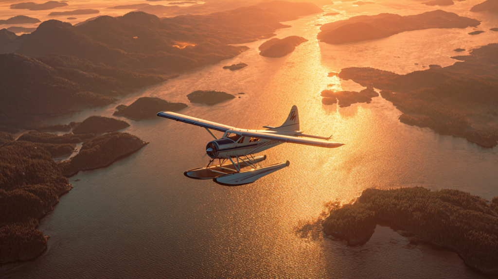 a seaplane flying over water