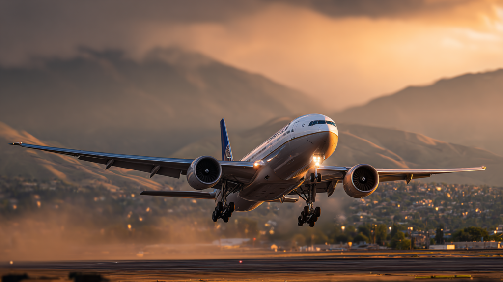a plane taking off from a runway