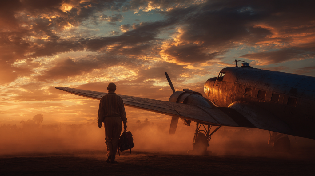 a man walking towards an airplane