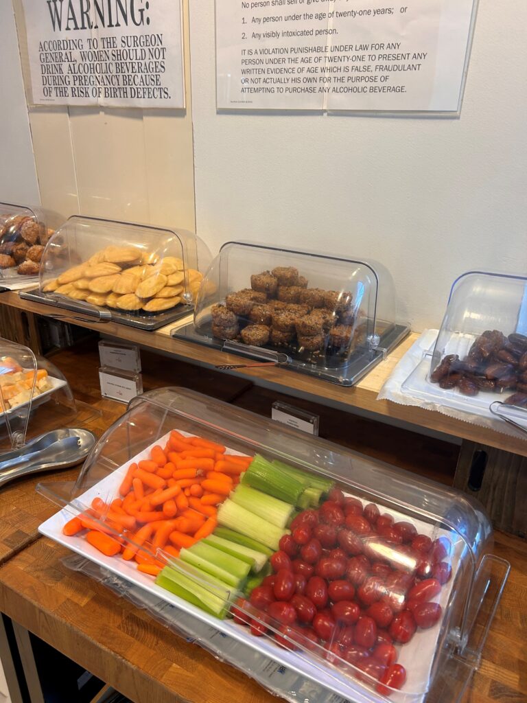 food in a buffet with a tray of food