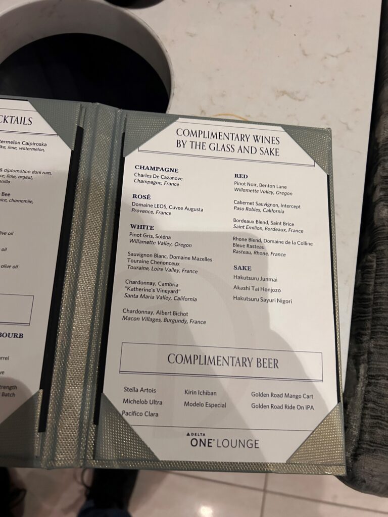 a menu with black text