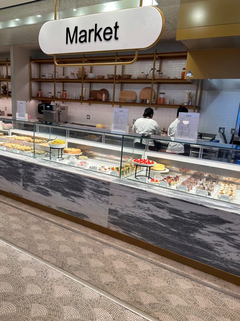 a counter with food on it