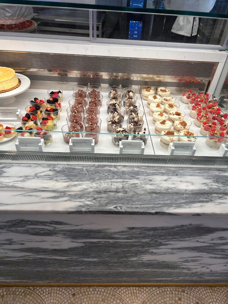 a display of desserts on a counter