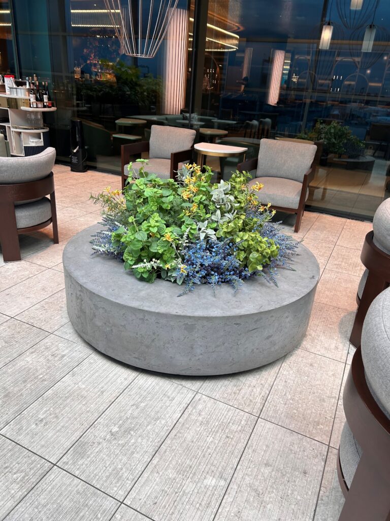 a planter with flowers in it