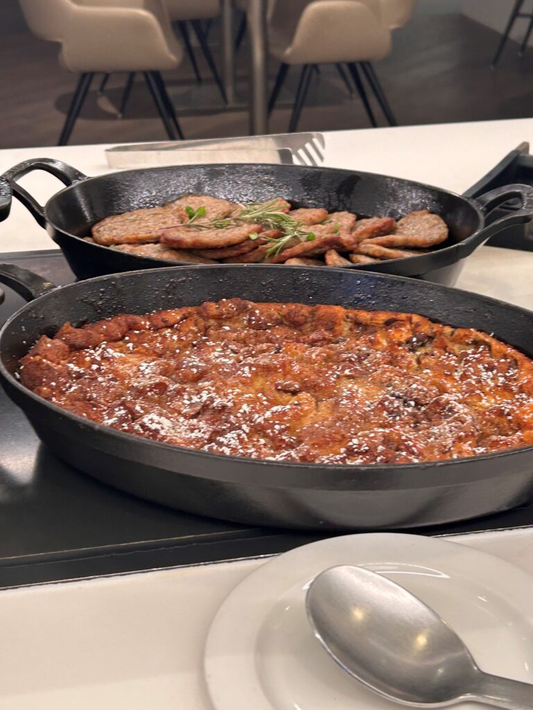 a pans of food on a table