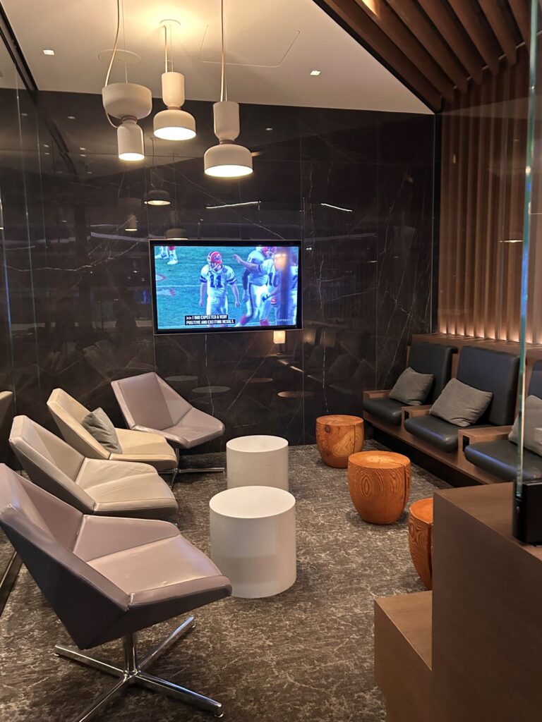 a room with chairs and a television