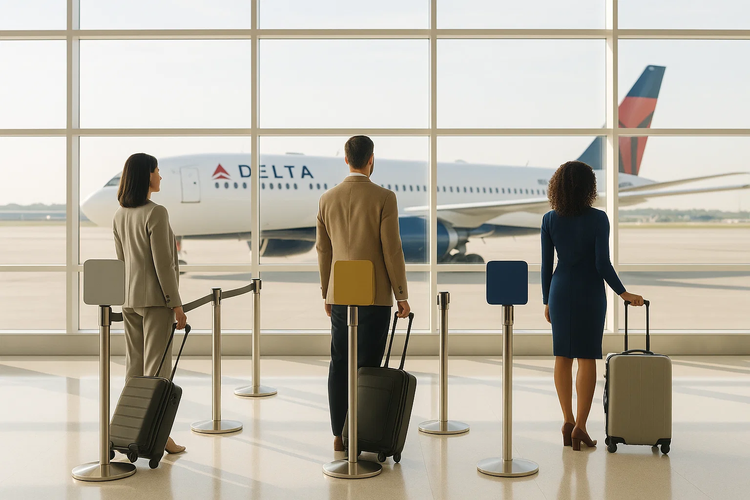 a group of people with luggage in an airport
