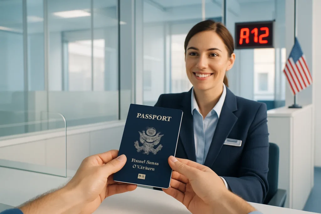 a woman holding a passport
