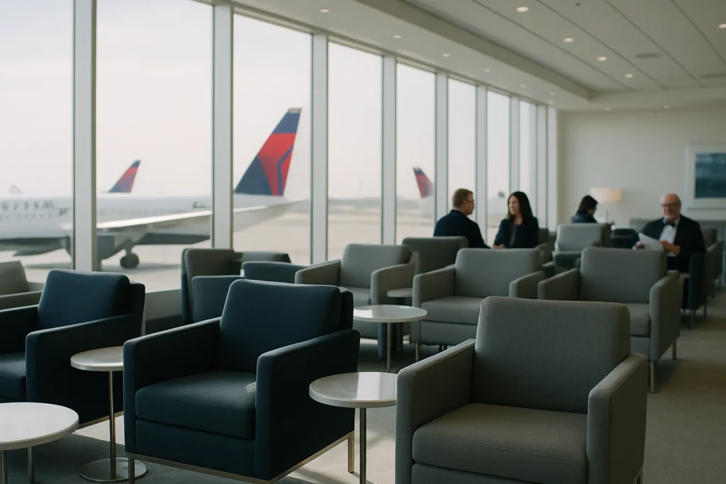 people sitting in a lounge area with chairs and tables