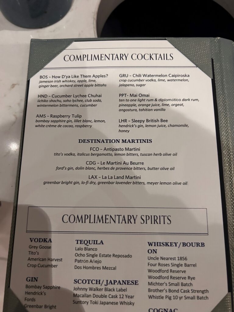 a menu with black text and white text