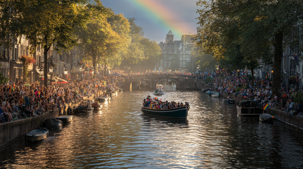 a boat on a river with a crowd of people