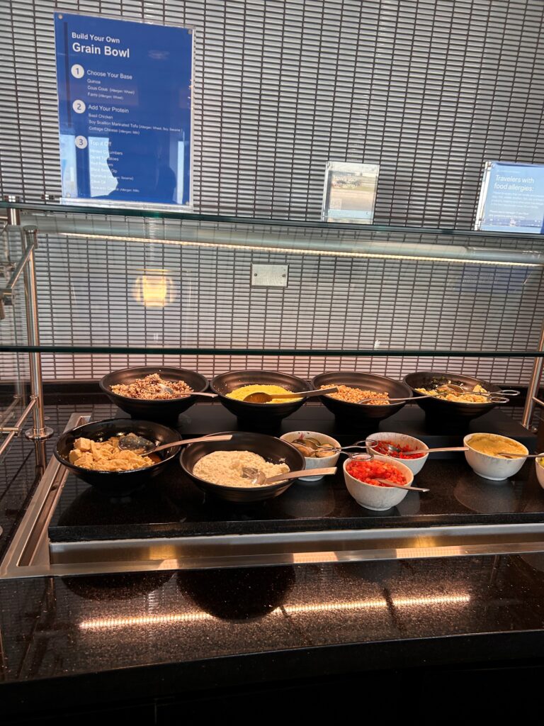 a buffet with bowls of food