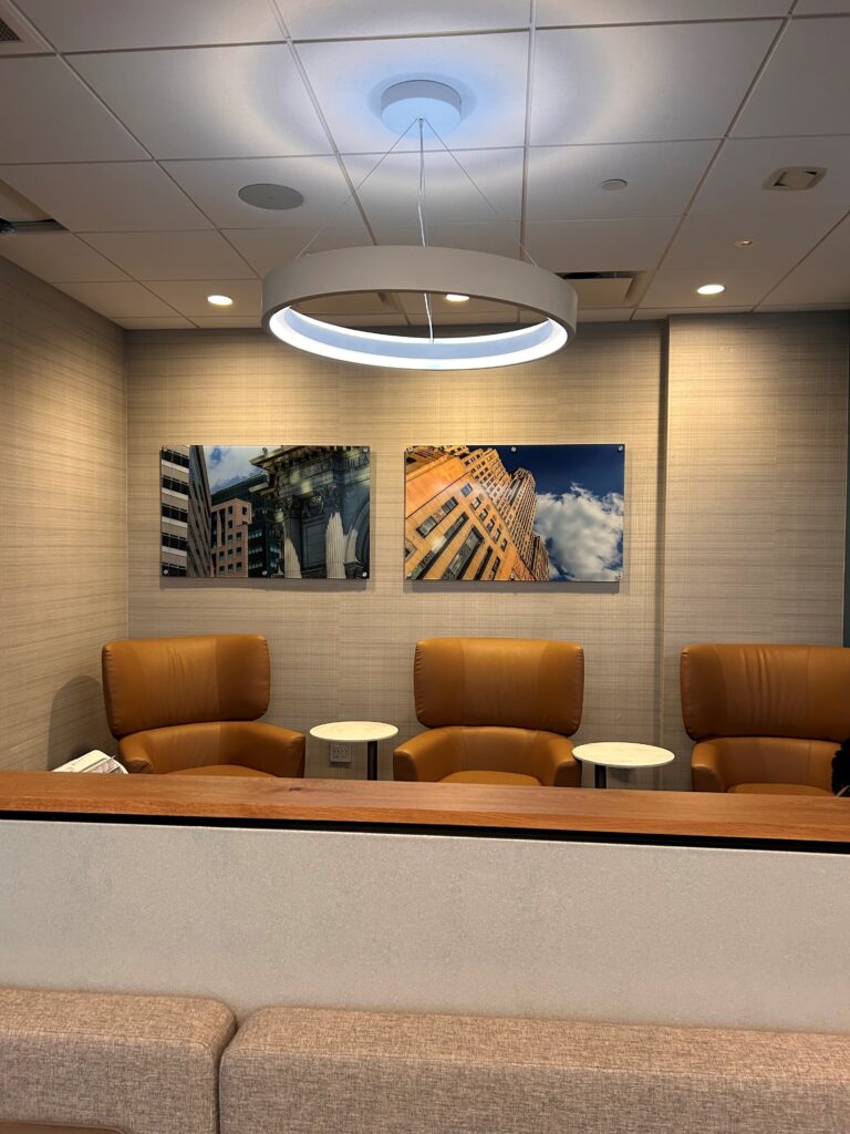 a room with chairs and a table