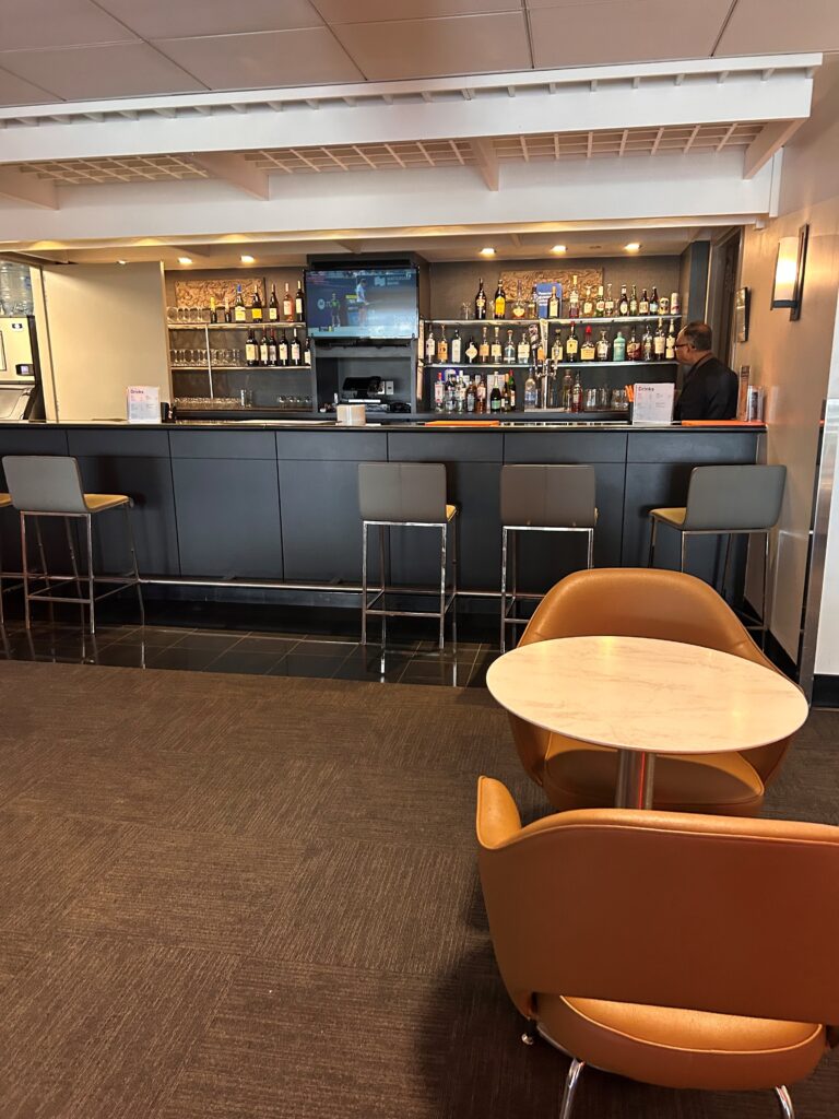 a bar with a counter and chairs