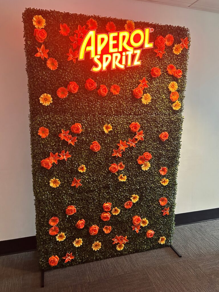 a sign with flowers on the wall