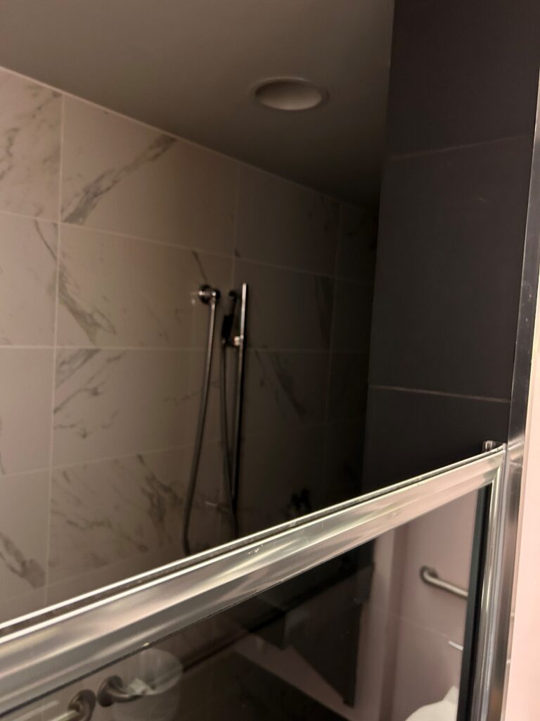 a shower with a shower head