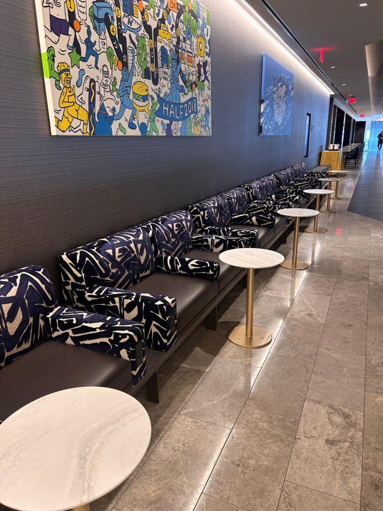 a row of chairs in a hallway