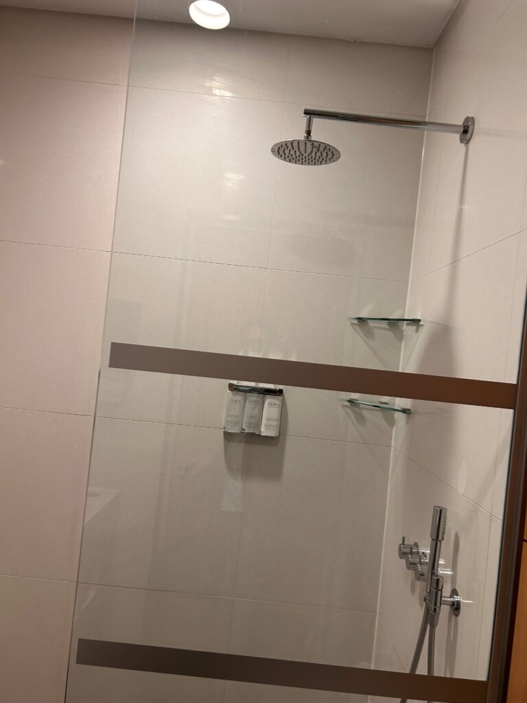 a shower with a glass door