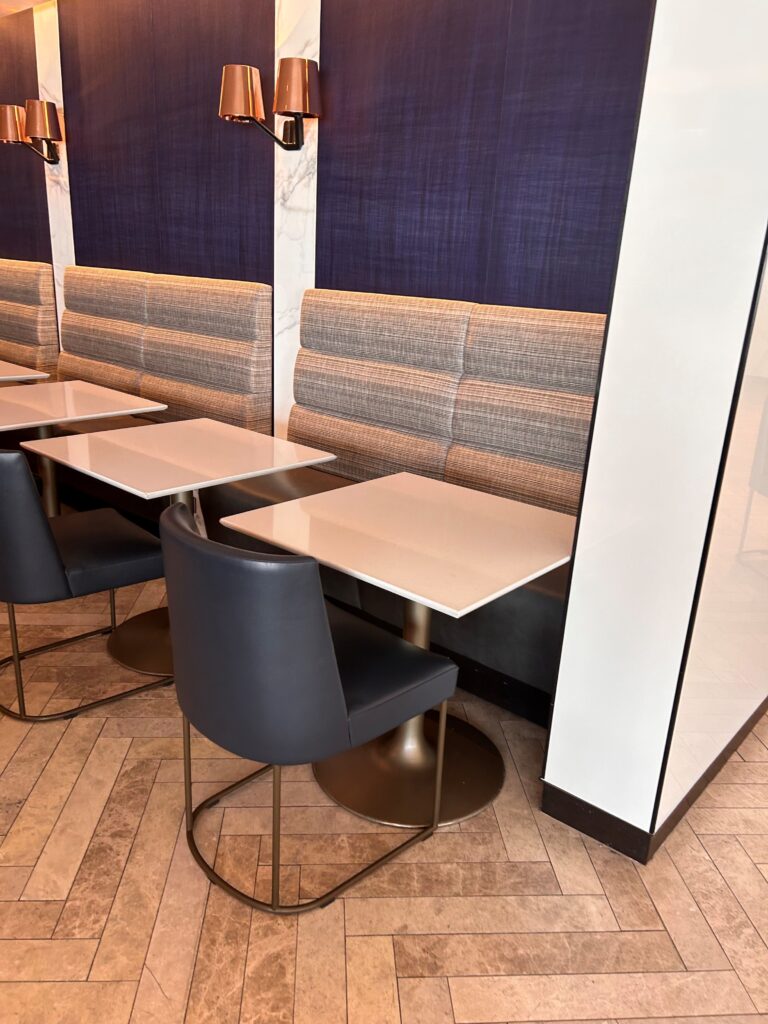 a table and chairs in a restaurant