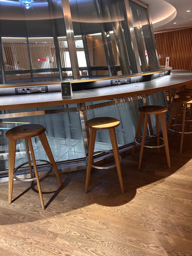 a bar with stools and a counter