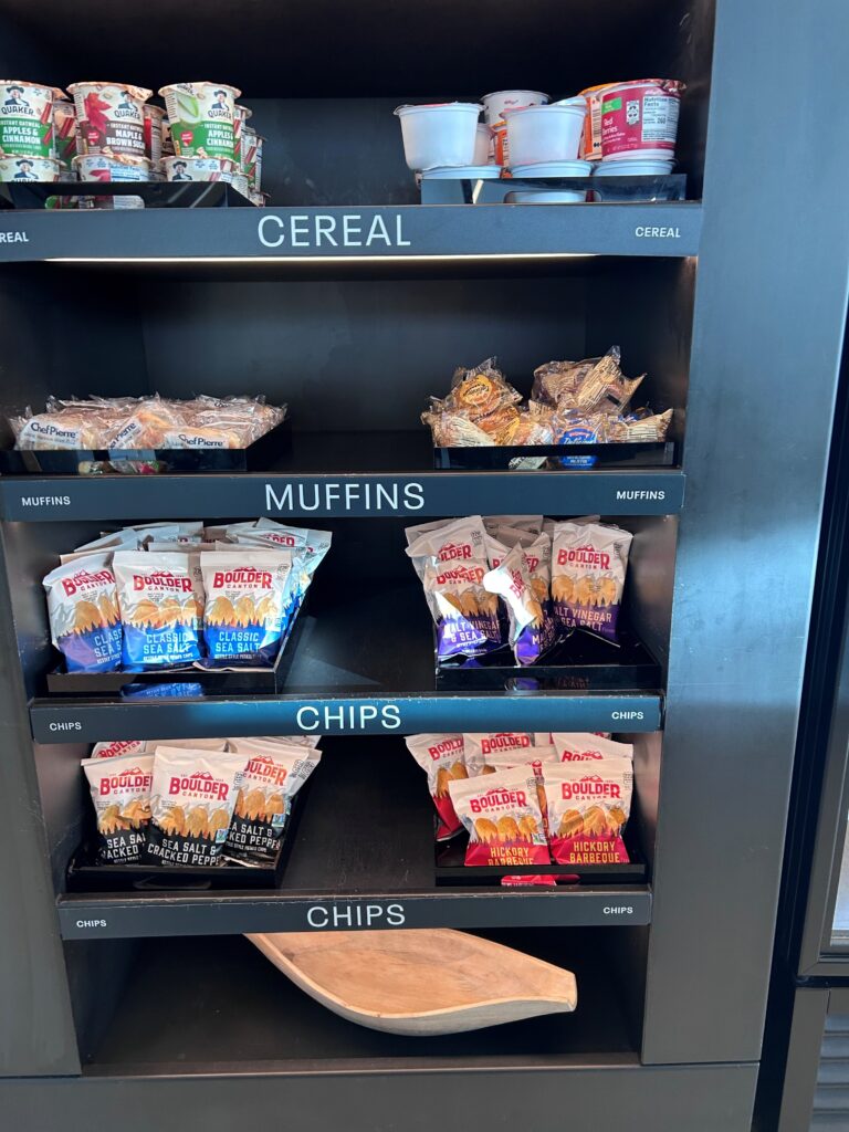 a shelf with food on it
