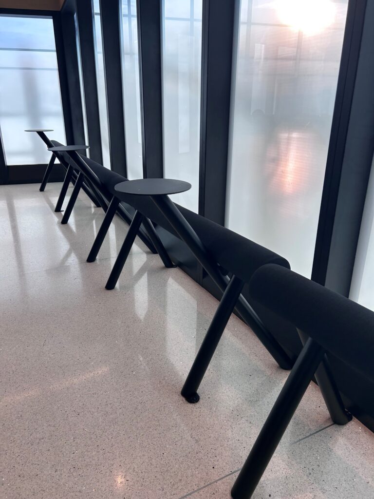 a row of black chairs