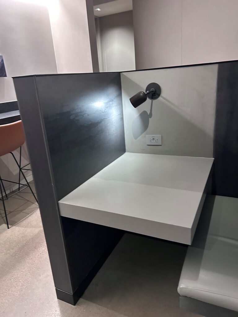 a desk with a light on it