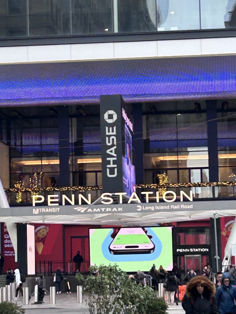 a large building with a sign