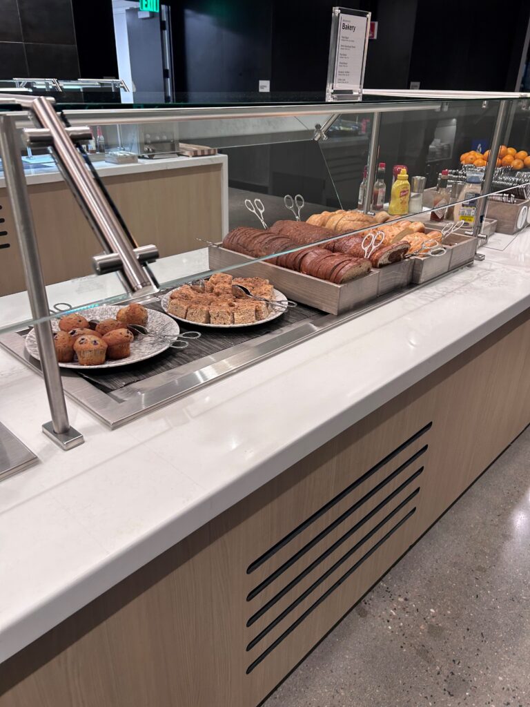 a buffet with food on the counter